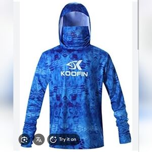 New Koofin Gear Performance Men's Fishing Blue Hoodie Sunblock Sz XXL